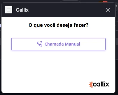 Janela da Callix com a opção Chamada Manual