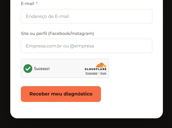 Formulário de site com o botão Receber meu diagnóstico
