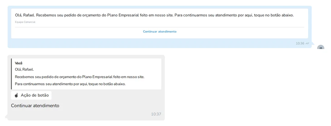 Template enviado automaticamente e resposta do lead